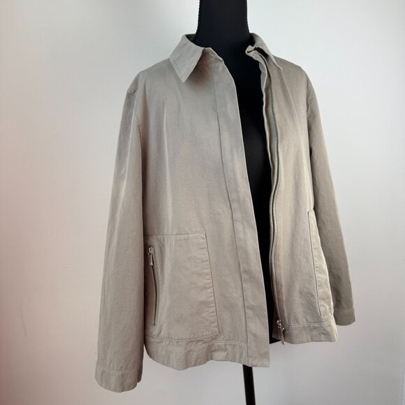 Lafayette 148 New York Collared Patch Pocket Zip Front Lightweight Jacket Khaki - Picture 1 of 10